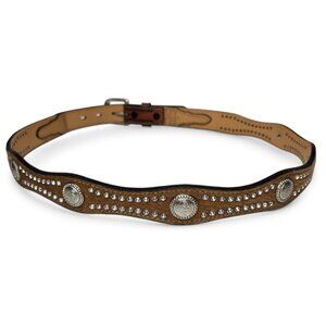 Western Style Jewel Encrusted Cow Hair Leather Belt Women's Cowgirl Silver L